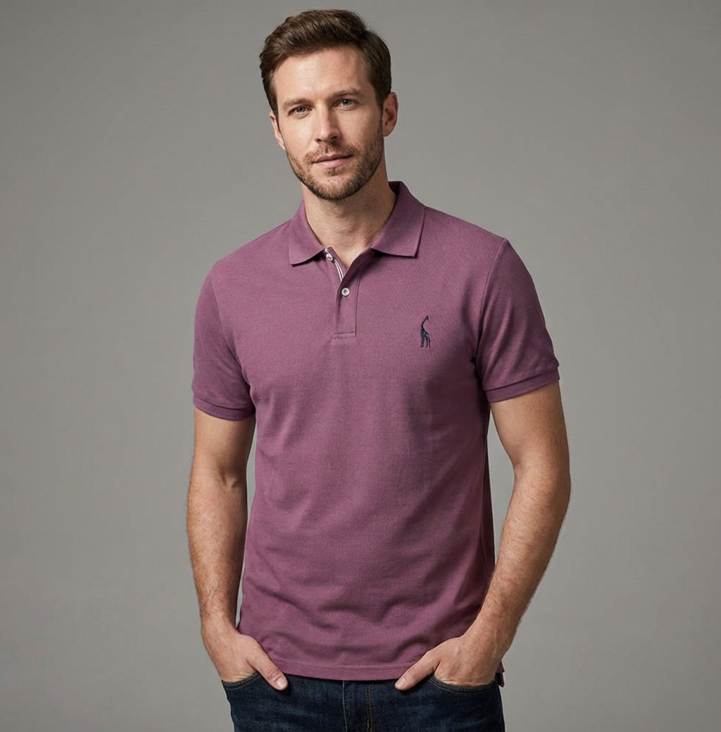 Adrian – Męska koszulka polo z krótkim rękawem, z logo na piersi i zapięciem na guziki