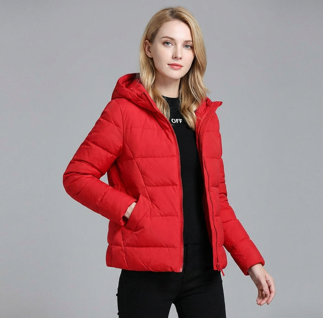 Carolin - Damska zimowa kurtka z kapturem i zamkiem błyskawicznym