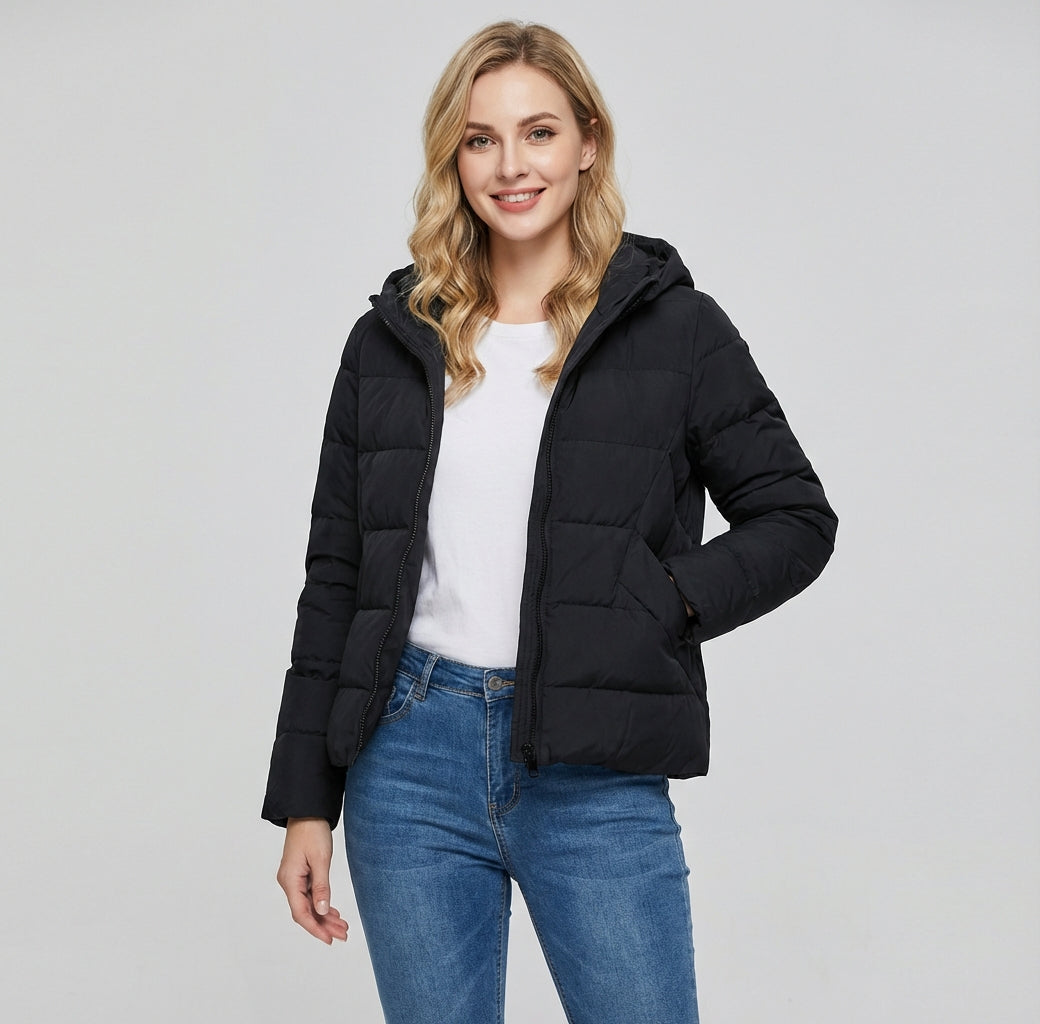 Carolin - Damska zimowa kurtka z kapturem i zamkiem błyskawicznym