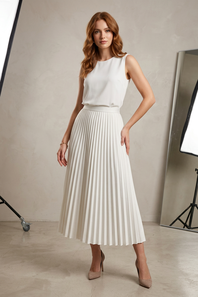 Justyna | Spódnica Midi – Elegancka satynowa spódnica z wysokim stanem