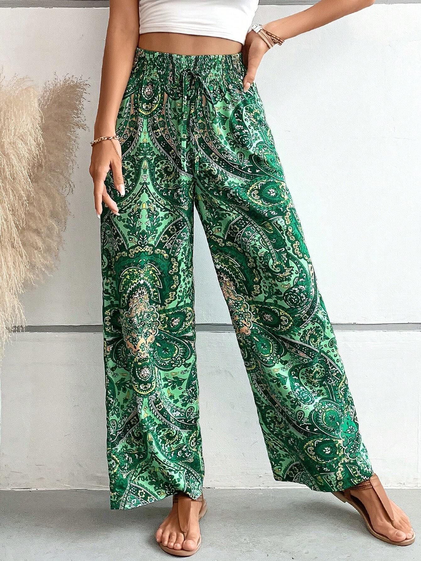 Grażyna | Spodnie boho – Eleganckie spodnie z szerokimi nogawkami w wzór paisley na wiosnę i lato