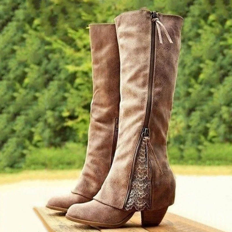Katarzyna | Kozaki do kolan – Eleganckie buty z zamkiem błyskawicznym i detalami ze sznurowadłami 1