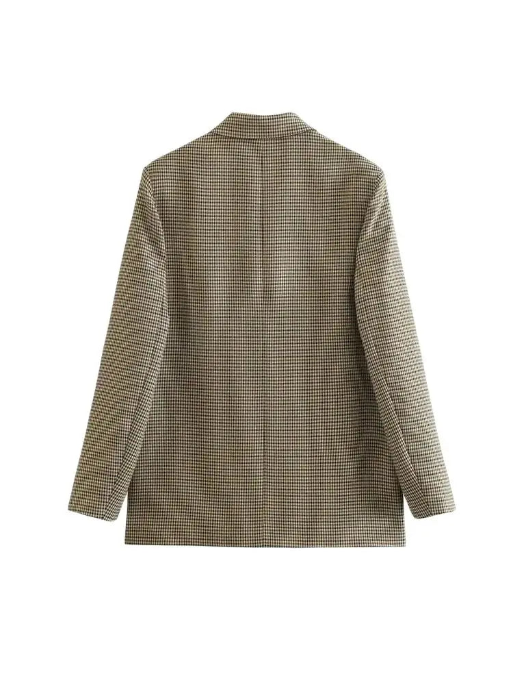 Katarzyna | Marynarka Damska w Kratę – Elegancka Dwurzędowa Kurtka Vintage na Jesień-Zimę 4