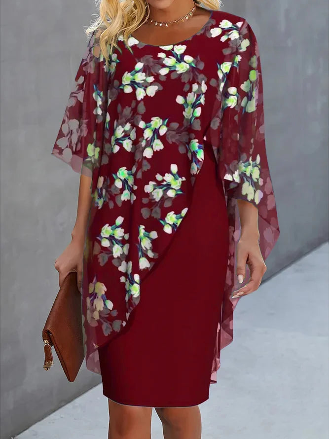 Katarzyna | Sukienka na wesele – Elegancka sukienka z szyfonową peleryną w kwiaty