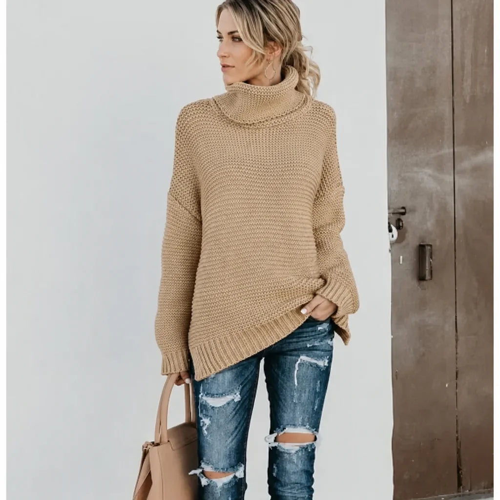 Damski Sweter Dzianinowy z Golfem