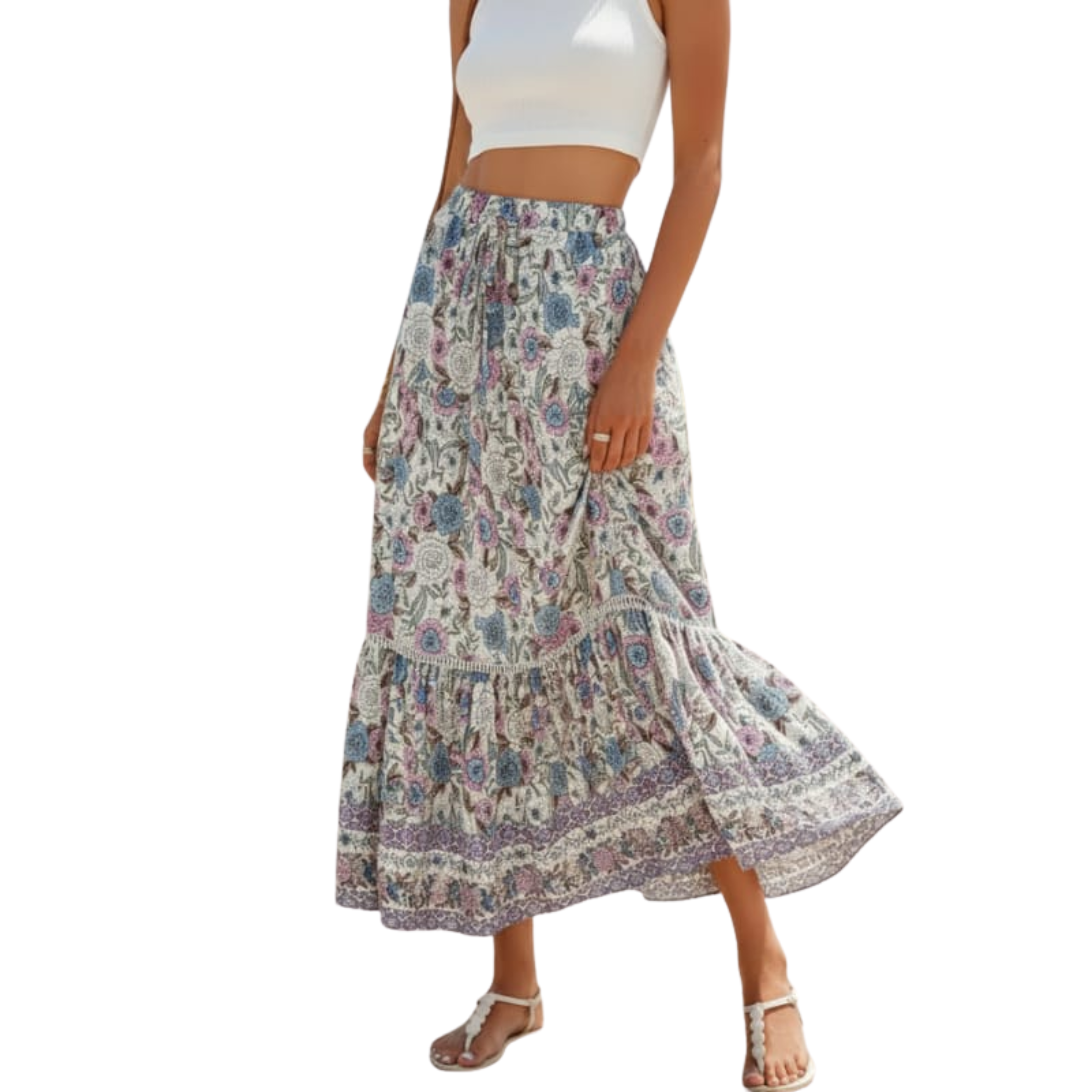 Wiesława | Spódnica maxi – Elegancka spódnica boho z wysokim stanem na lato