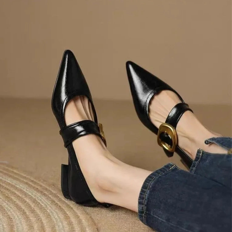 Lena | Buty Damskie Eleganckie – Skórzane Wsuwane Buty z Klamrą w Kształcie Końskiego Wędzidła