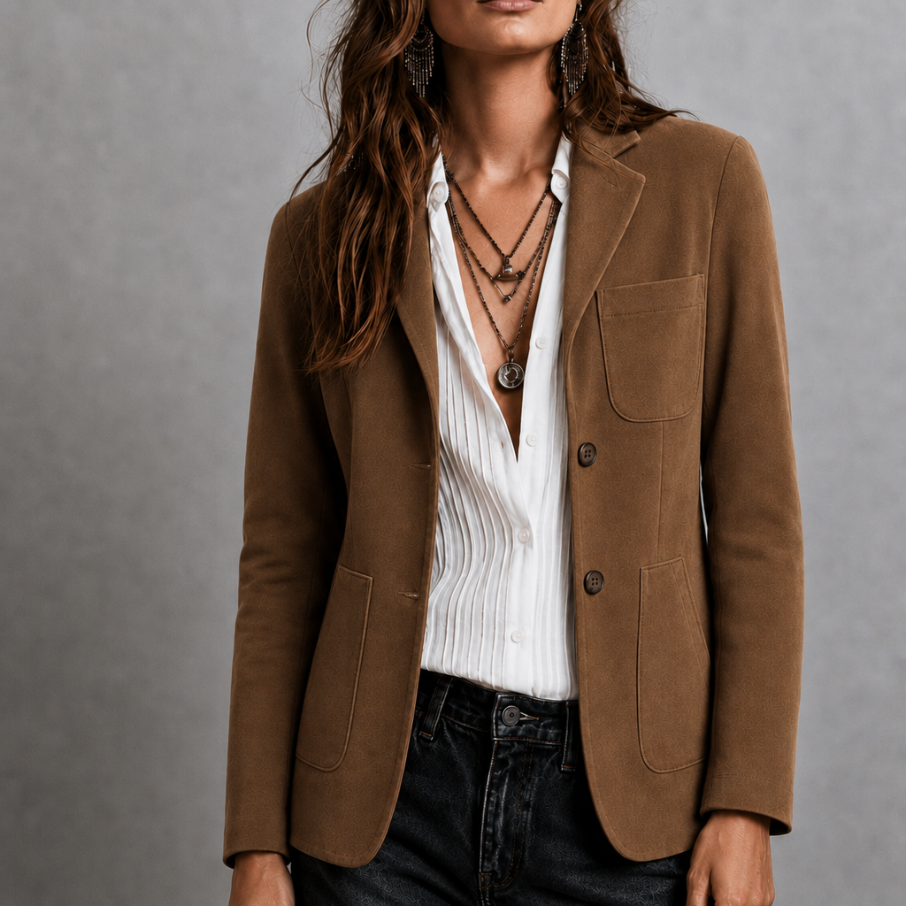 Lena | Kurtka damska zamszowa – Elegancka kurtka casualowa z naszywanymi kieszeniami 0