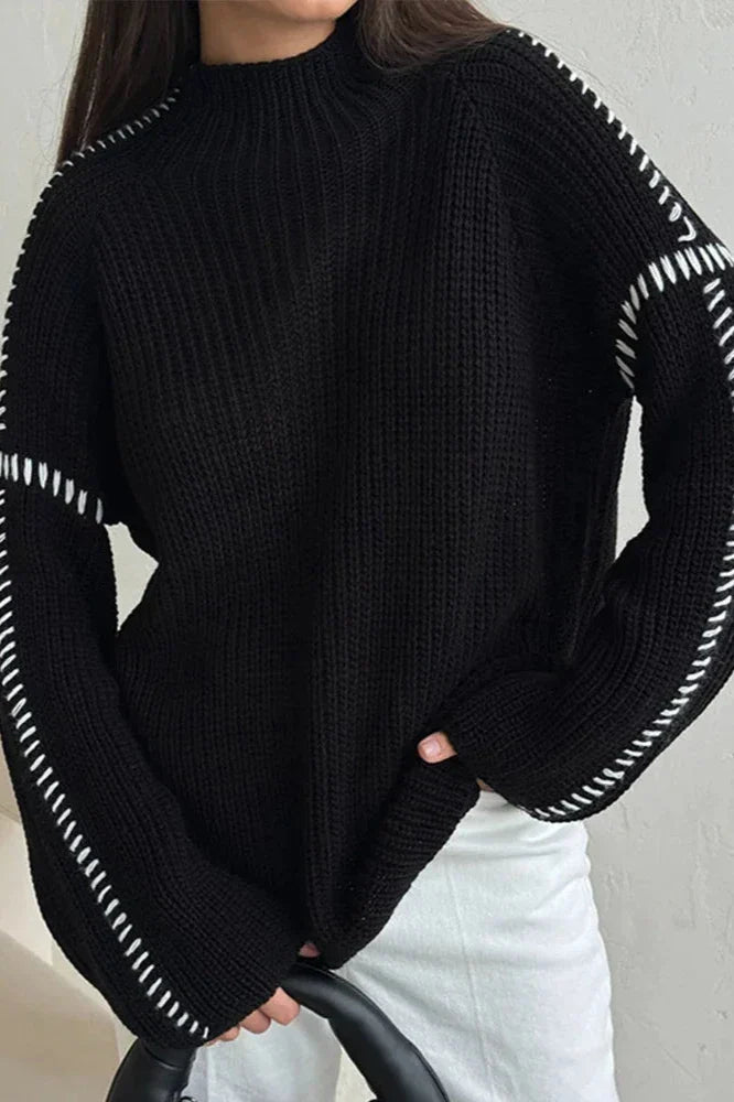 Damski Sweter Dzianinowy ze Szwami Ozdobnymi