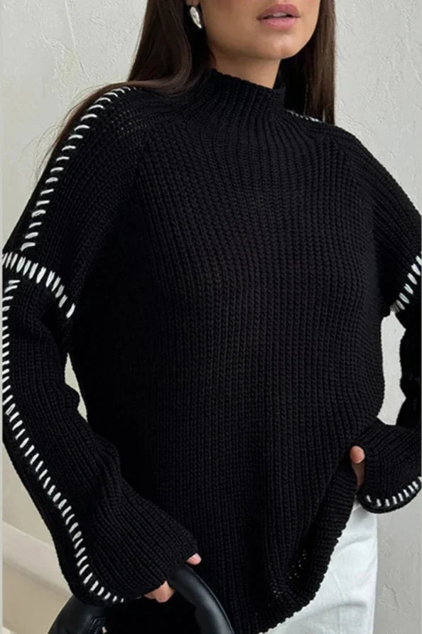 Damski Sweter Dzianinowy ze Szwami Ozdobnymi