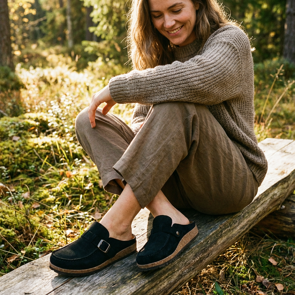 Łucja | Klapki Damskie – Stylowe Mule z Regulowaną Klamrą i Ozdobnymi Przeszyciami 1