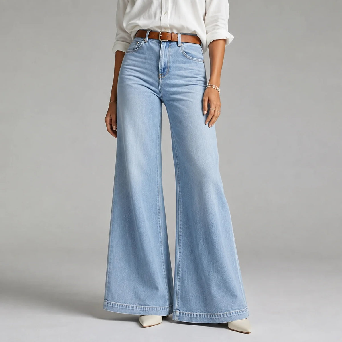 Montarello | Jeansy z Wysokim Stanem – Eleganckie Spodnie Jeansowe Damskie z Szerokimi Nogawkami 0