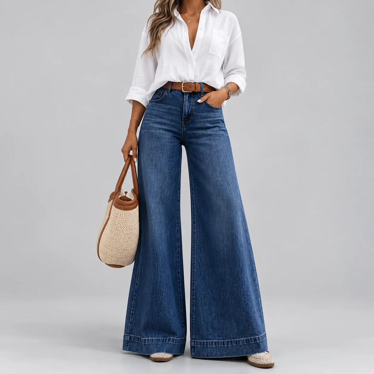 Montarello | Jeansy z Wysokim Stanem – Eleganckie Spodnie Jeansowe Damskie z Szerokimi Nogawkami 1