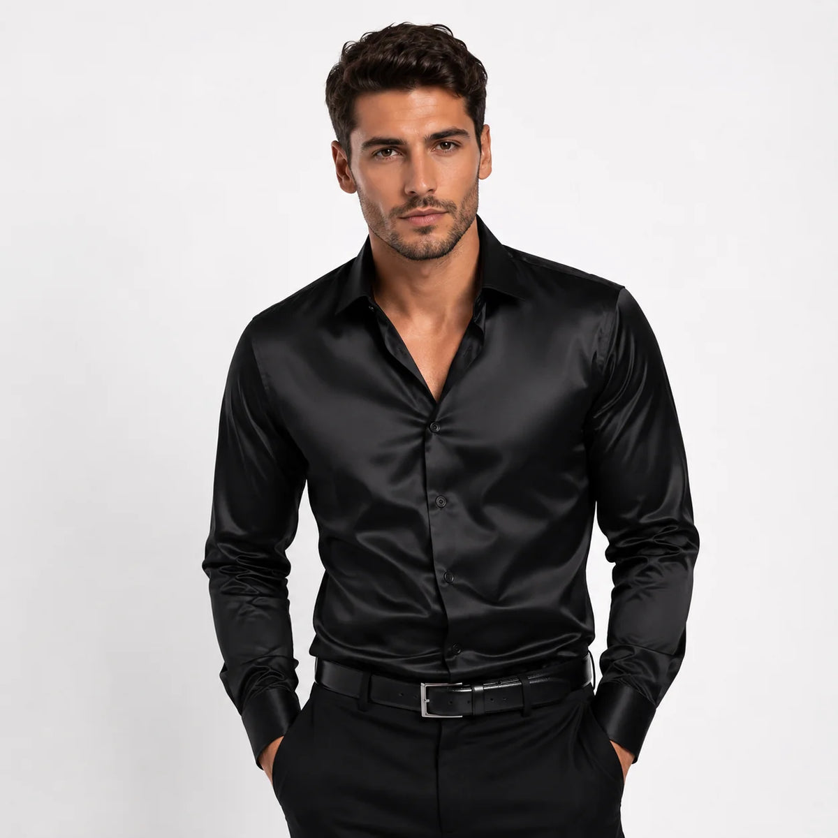 Montarello | Koszula męska – Elegancka czarna koszula z długim rękawem w stylu smart casual 4