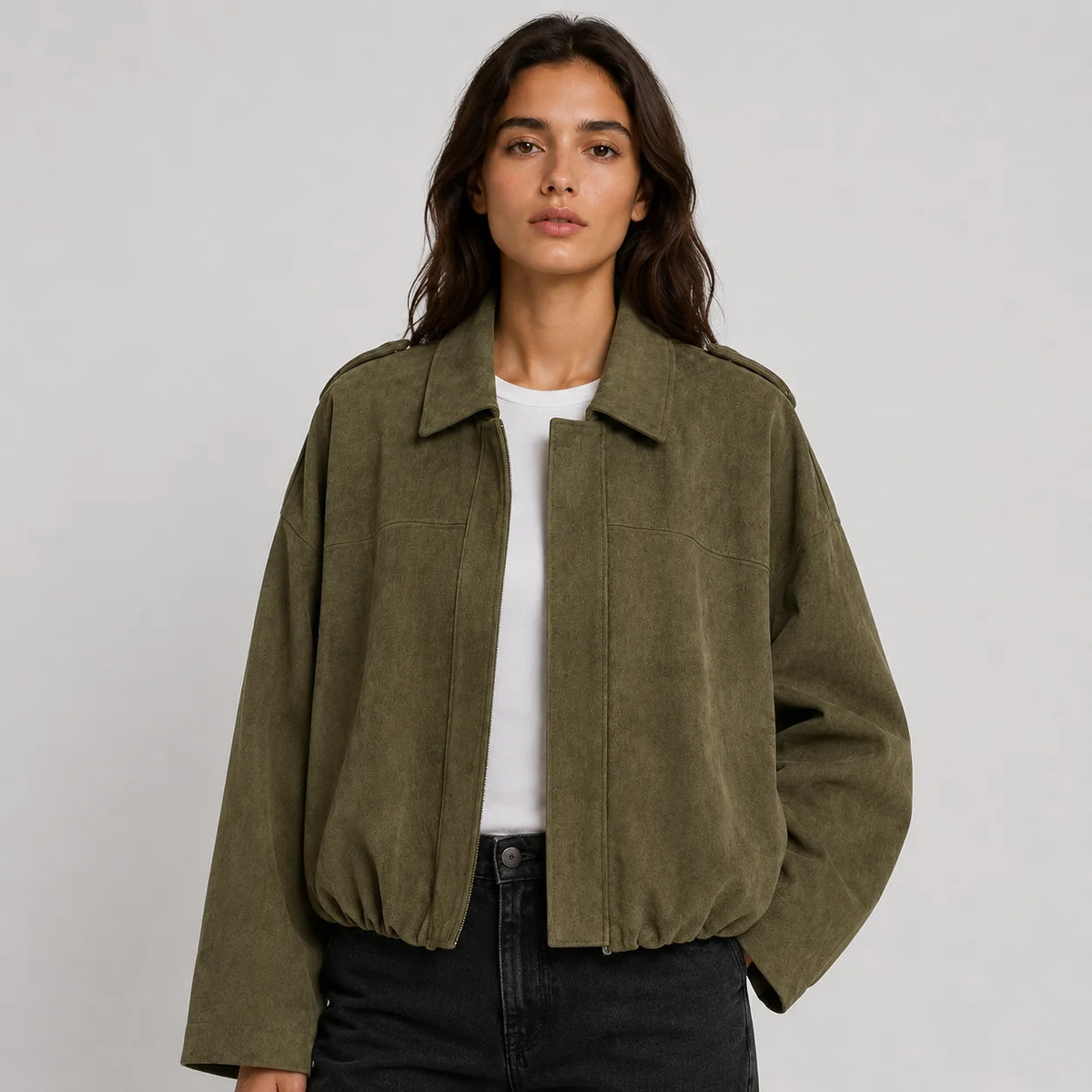 Montarello | Kurtka Damska Bomber – Elegancka Kurtka z Syntetycznego Zamszu z Kołnierzem 0