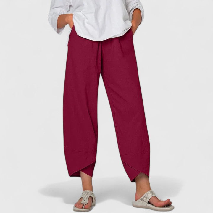 Pryzmat | lniane Spodnie Damskie – Eleganckie Spodnie Vintage z Szerokimi Nogawkami