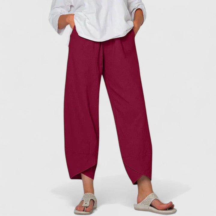Pryzmat | lniane Spodnie Damskie – Eleganckie Spodnie Vintage z Szerokimi Nogawkami