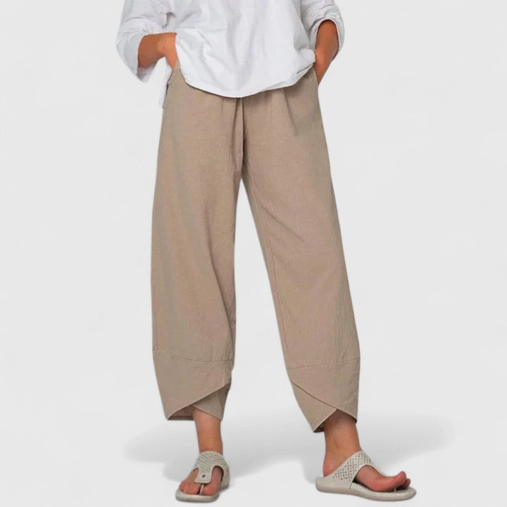 Pryzmat | lniane Spodnie Damskie – Eleganckie Spodnie Vintage z Szerokimi Nogawkami
