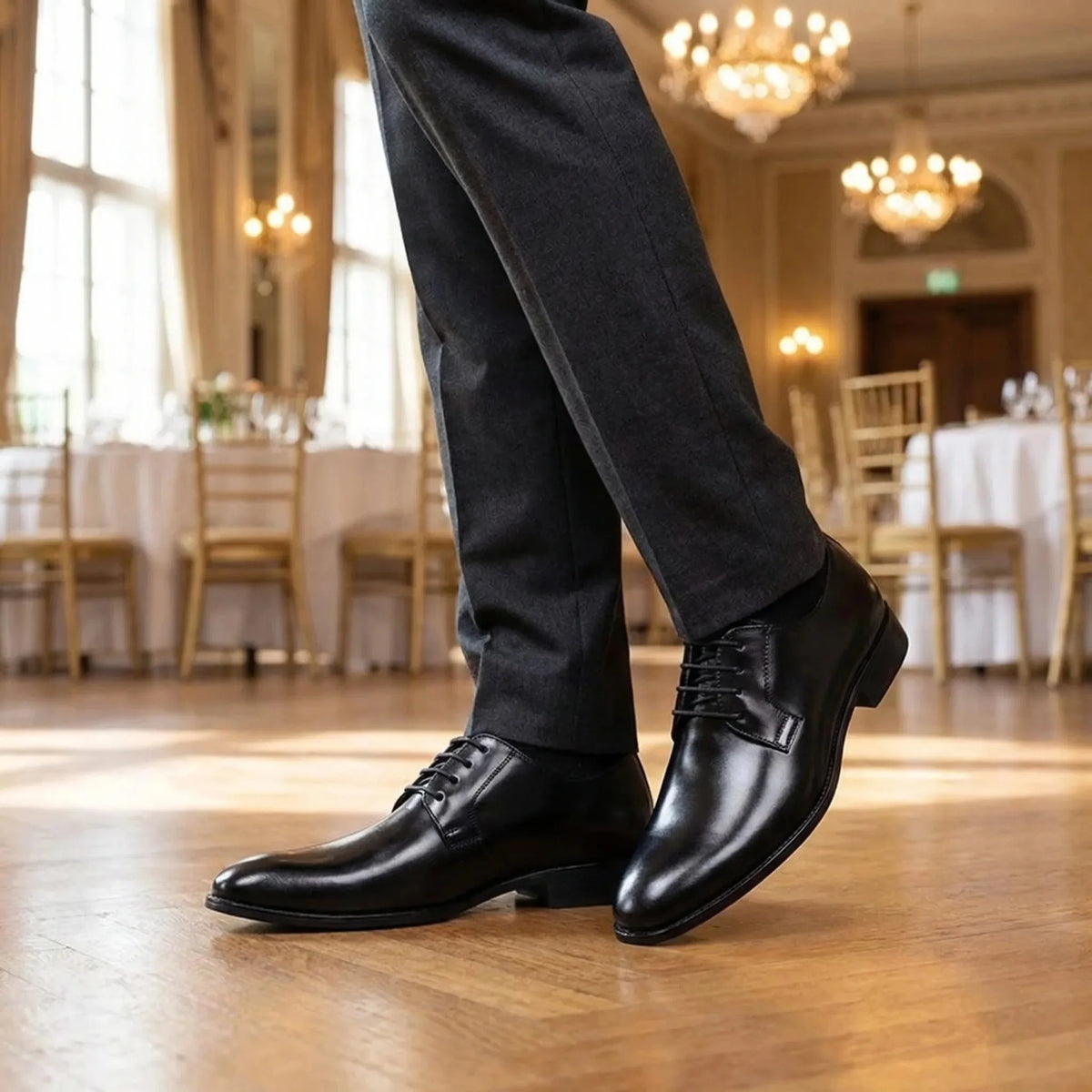 Buty męskie Blucher – Eleganckie skórzane buty na formalne okazje w kolorze czarnym