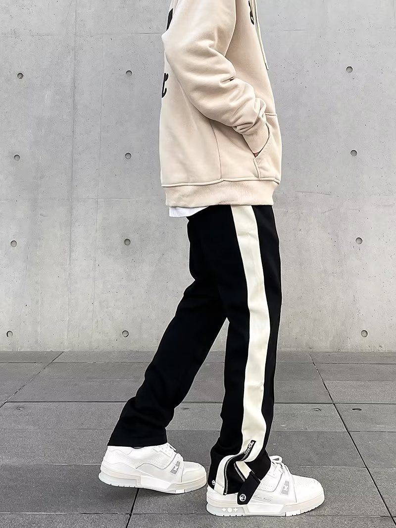 Męskie Spodnie z Mieszanki Bawełny z Kontrastowym Paskiem i Regulowanym Pasem 6