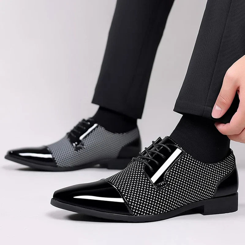 Sade | Buty Męskie – Wzorzyste Sznurowane Buty z Błyszczącymi Czubkami