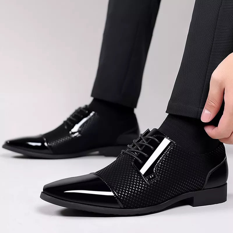 Sade | Buty Męskie – Wzorzyste Sznurowane Buty z Błyszczącymi Czubkami