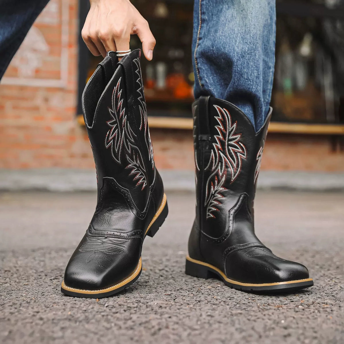 Kowal | Męskie Kowbojki Westernowe z Haftem i Kwadratowym Noskiem | Stylowe Buty do Połowy Łydki 3