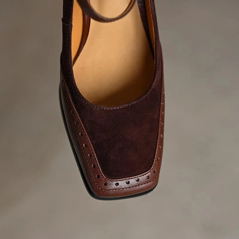 Terry | Czółenka Damskie – Eleganckie Czarne Czółenka na Słupku z Kwadratowym Noskiem