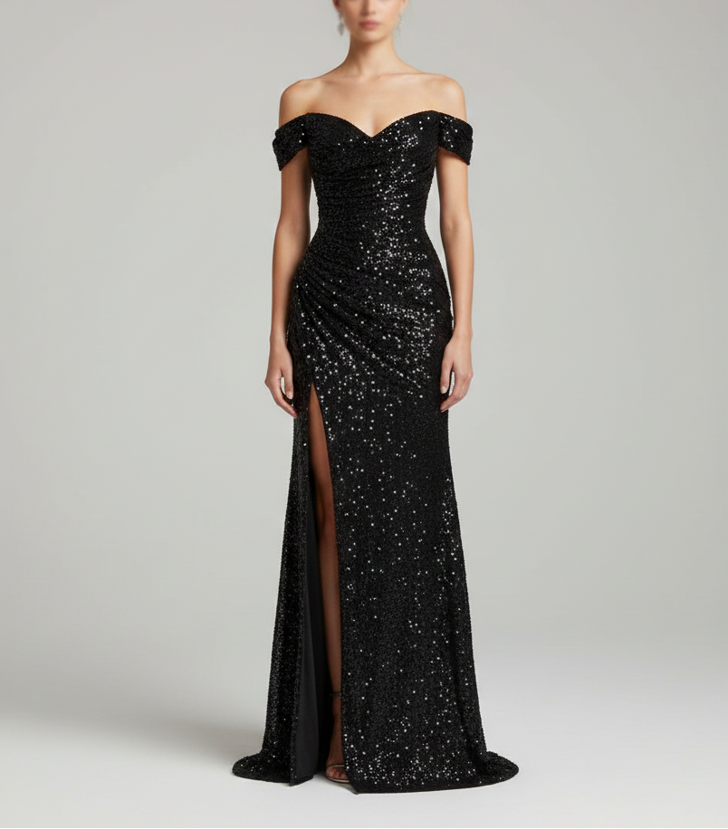 Elegancka Sukienka Maxi z Cekinami i Rozcięciem – Idealna na Wieczorne Wyjścia 2