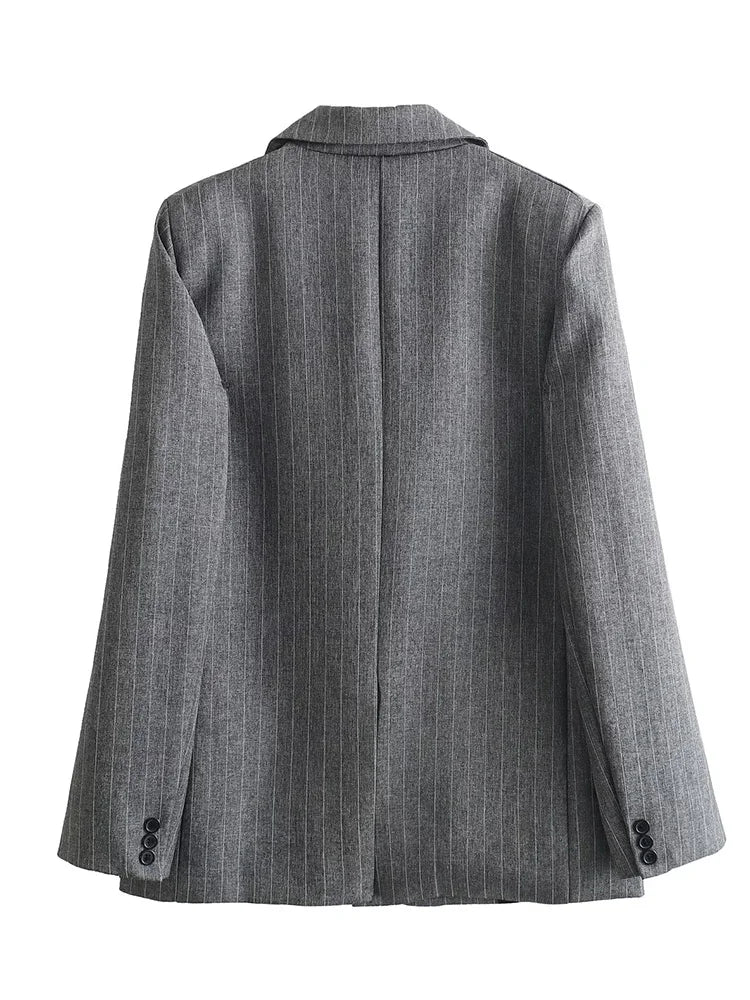 Wiktoria | Marynarka Damska – Elegancka Marynarka Vintage w Paski z Kieszeniami 5
