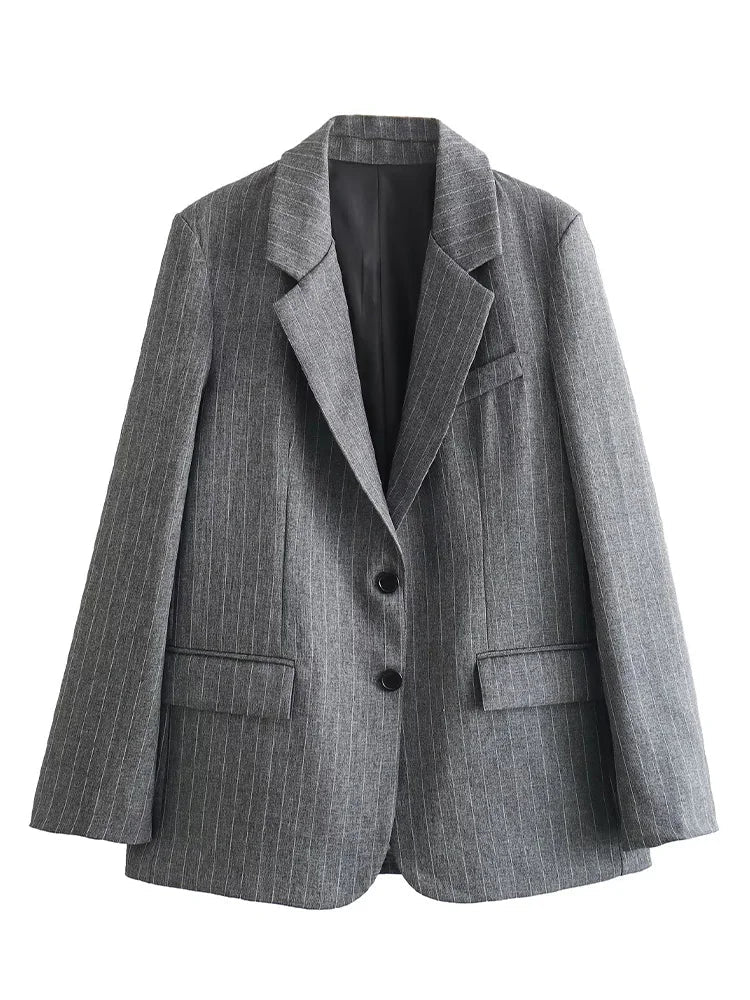Wiktoria | Marynarka Damska – Elegancka Marynarka Vintage w Paski z Kieszeniami 6