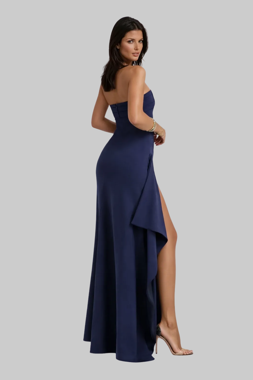 Zafira | Sukienka maxi na wesele – Elegancka czarna sukienka maxi bez ramiączek z rozcięciem