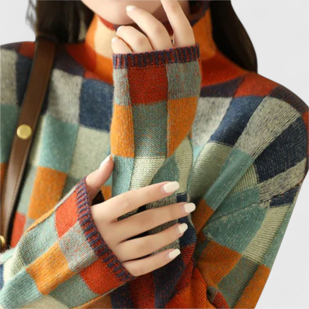 Erika - Sweter z golfem w patchworkowym stylu
